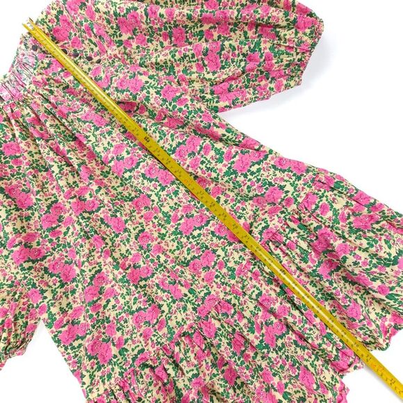 ZARA Cottagecore Voluminous Floral Print Cotton Poplin Babydoll Mini Dress Small - Picture 2 of 7
